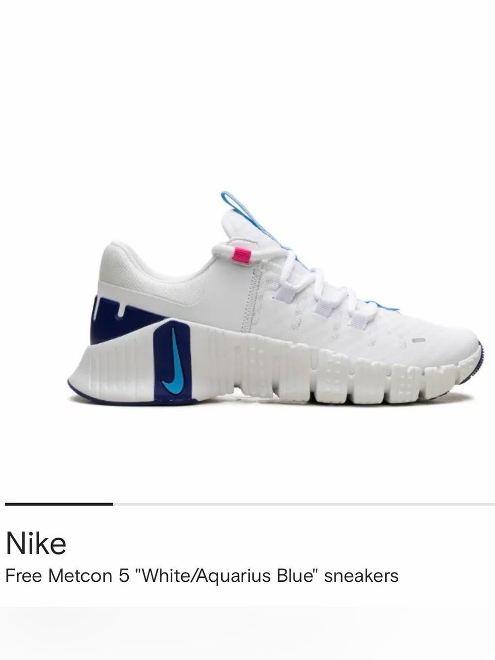 Nike Free Metcon 5 women’s White / pink / Aquarius Blue, size 9